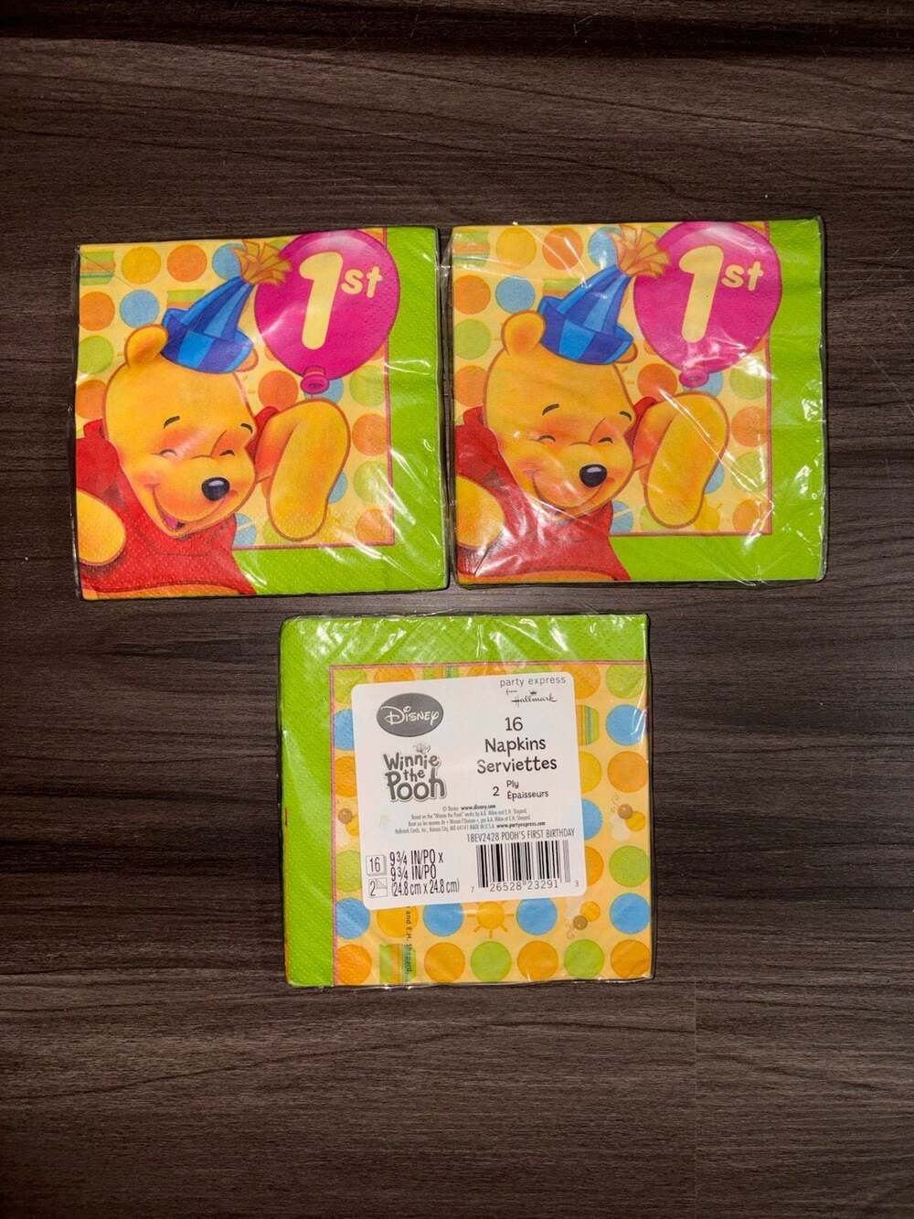 (2/2) winnie the pooh 1st birthday napkins set